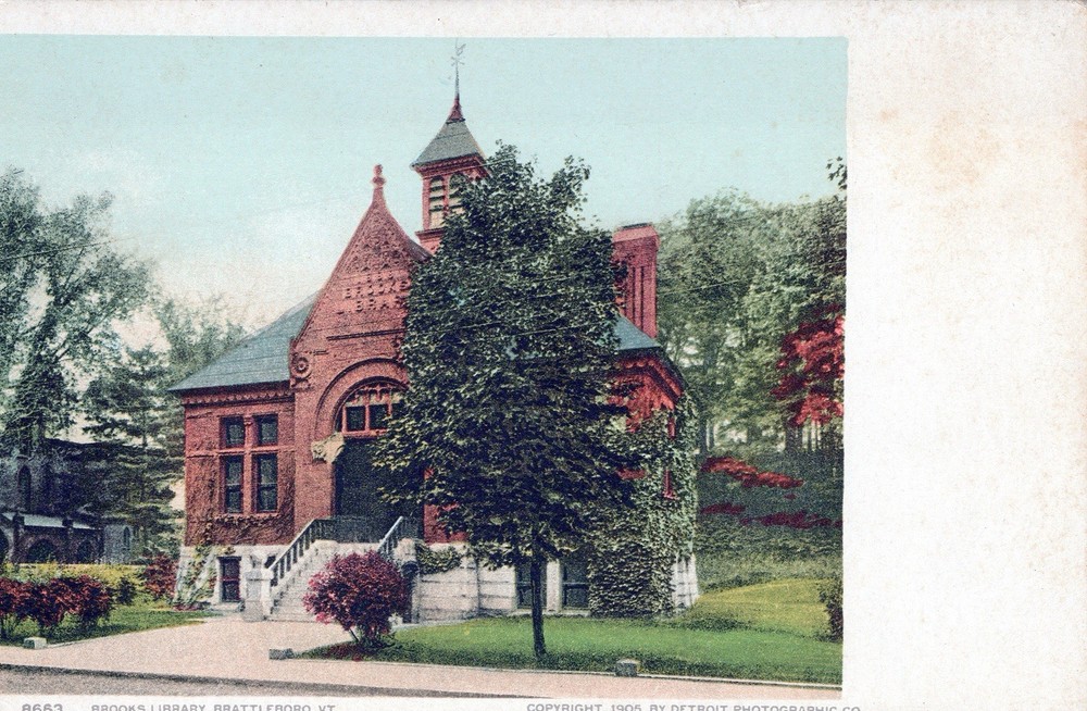 Brooks Library. Brattleboro, VT 1905 Postcard