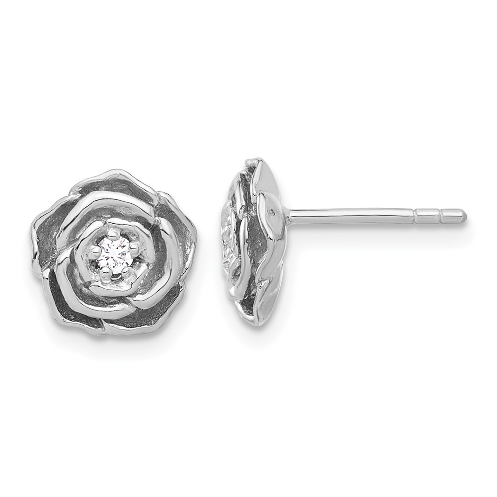 Sterling Silver Rhodium Plated CZ Flower Stud Earrings 2.25g