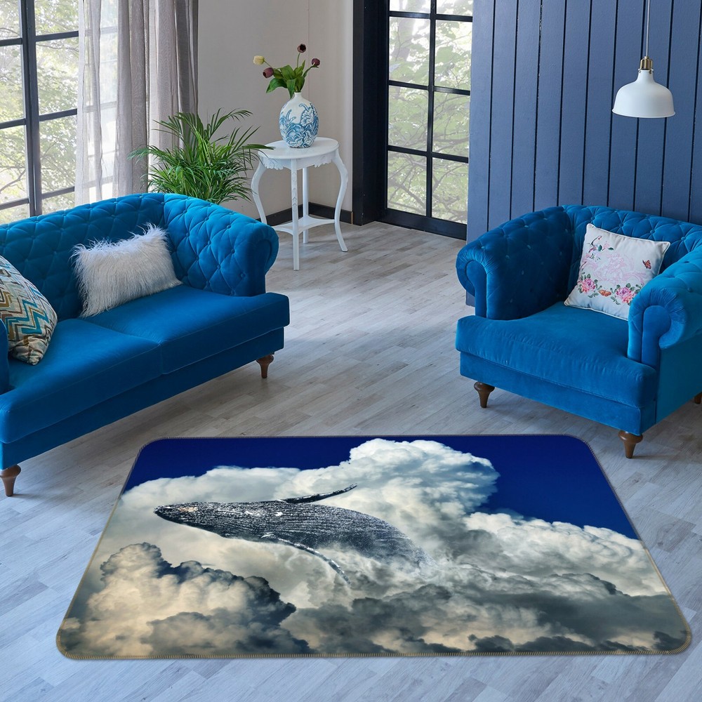 3D White Cloud Whale O3230 Non-Slip Rug Elegant Photo Carpet Mat