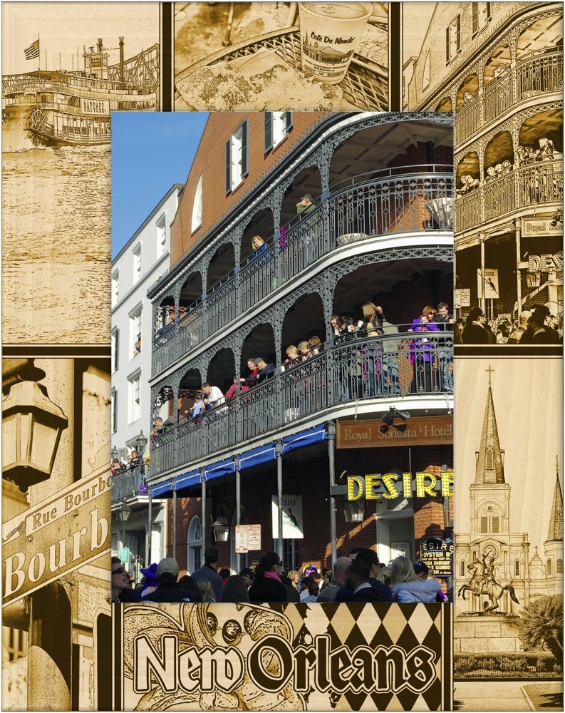 New Orleans Louisiana Laser Engraved Wood Picture Frame Portrait (8 x 10)