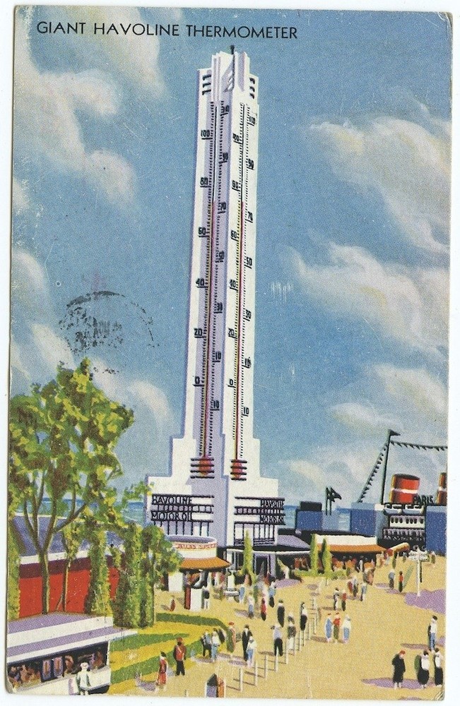Chicago Worlds Fair Giant Havoline Thermometer 1933 Antique Postcard