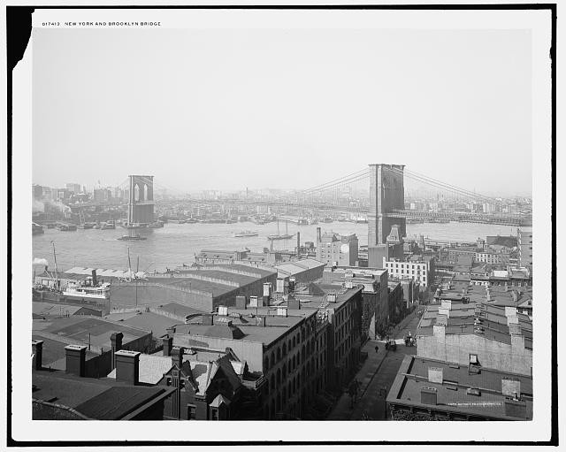 New York,buildings,water bodies,boats,ships,skylines,Brooklyn Bridge,NY,c1904