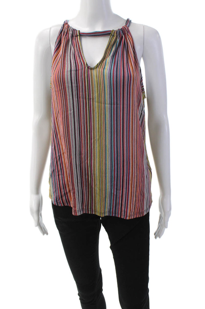 Trina Turk Womens Striped Key Hole Neck Tank Top Multi Colored Size LargeFree Shipping in US $100+ Orders | $6.95 Orders Below