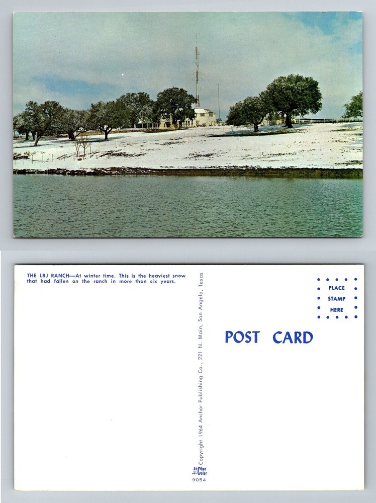 Stonewall, TX-Texas, LBJ Ranch Winter Snow Scene Along River Vintage Postcard