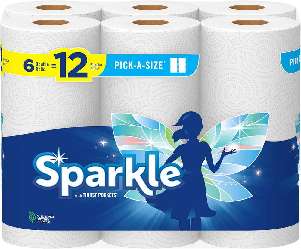 Sparkle Pick-A-Size Paper Towels, 6 Double Rolls = 12 Regular Rolls, Everyday