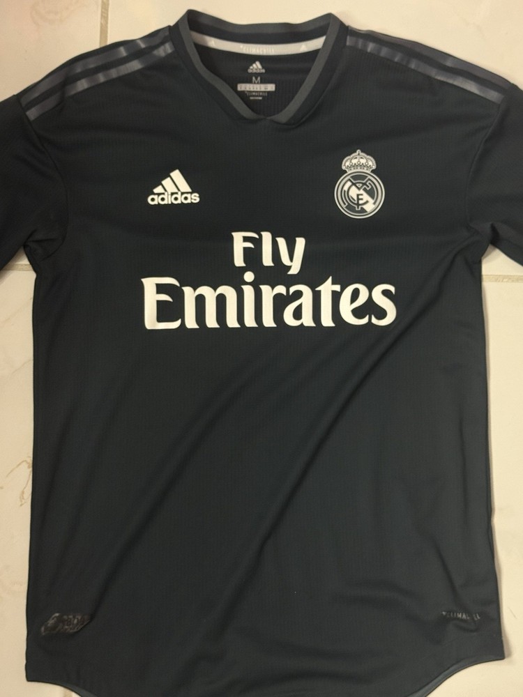 adidas Real Madrid Short Sleeve Soccer Jersey Black Polyester Men's Size M