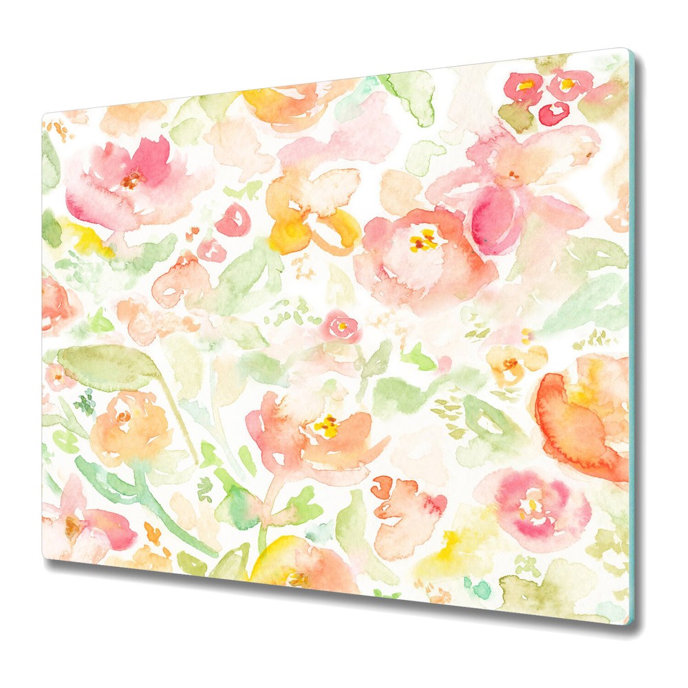 Glass Chopping Board Utensil Board Watercolour hand painted flowers rainbow