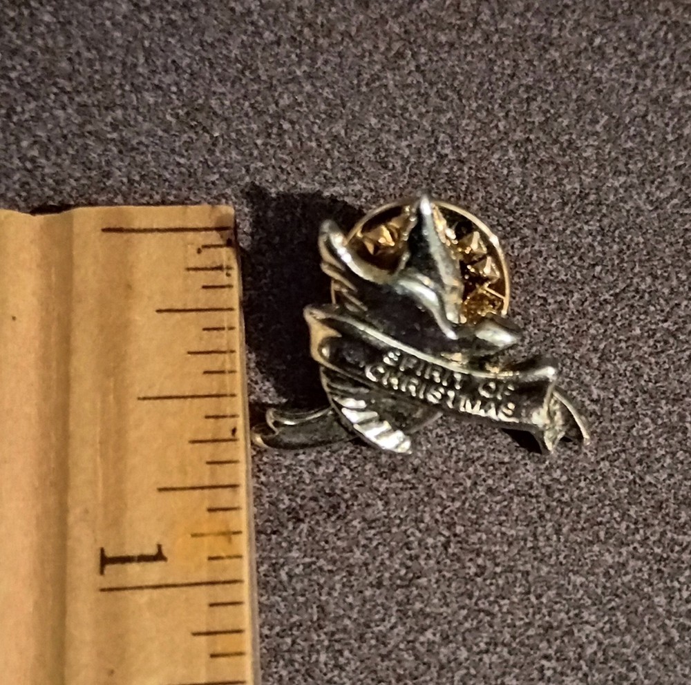 Spirit Of Christmas Hat Jacket Silver Tone  Metal Dove Lapel Pin Vintage Holiday