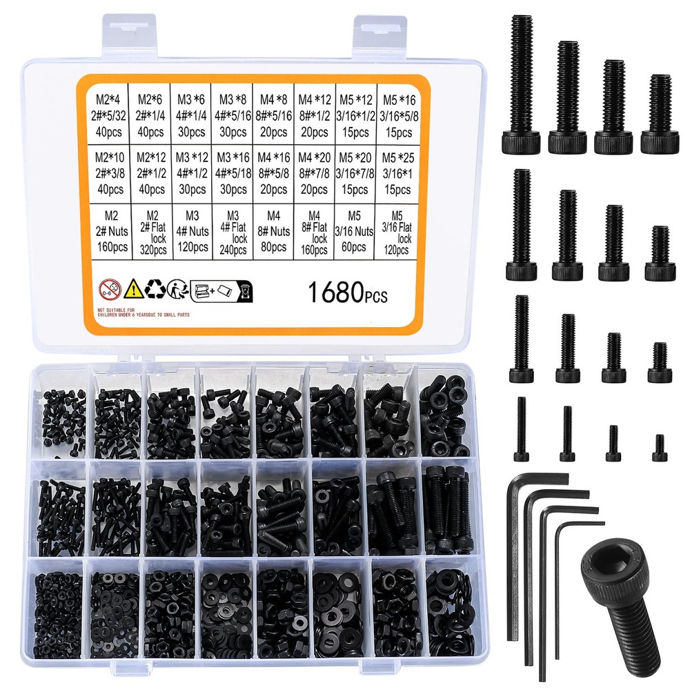 1680-Piece M2-M5 Metric Hex Bolt Nut Washer Kit with Hex Socket