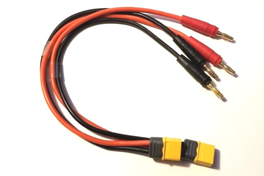 2 Pcs XT60 Male Battery Charging Lead to 4mm Bullet connector 12 AWG Wire Amass