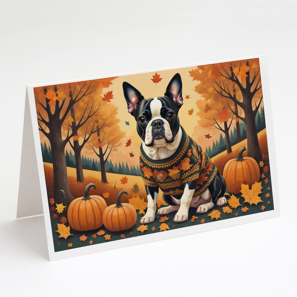 Boston Terrier Fall Greeting Cards Pack of 8 Blank Cards with Envelopes