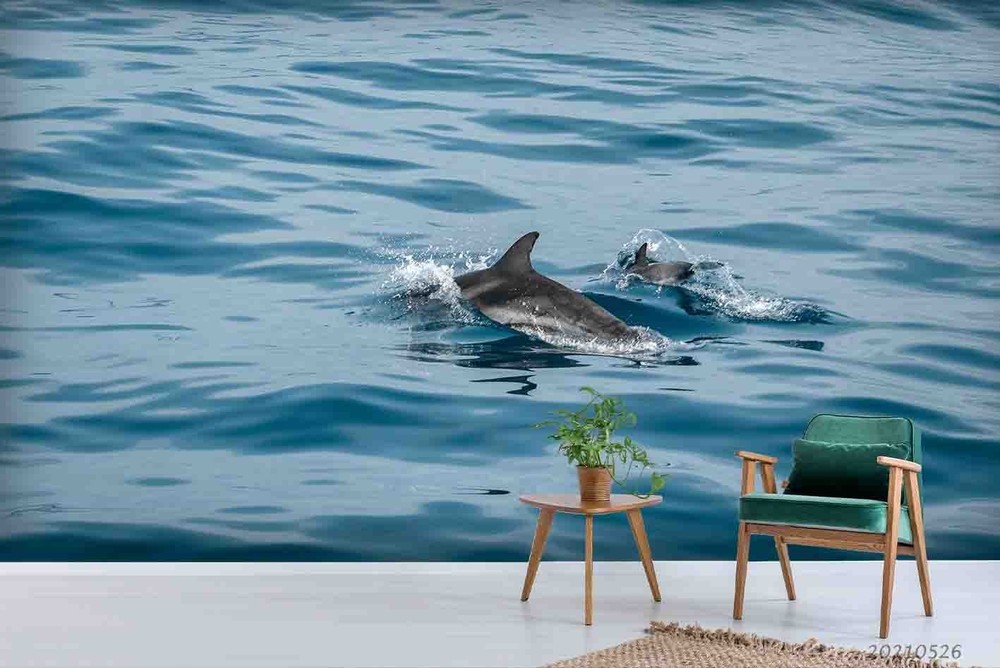 3D Sea Dolphin Landscape Wall Murals Wallpaper Murals Wall Sticker