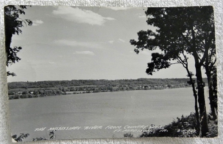 1954 Mississippi River from Country Club, Ft.Madison,Iowa IA Real Photo pc, RPPC