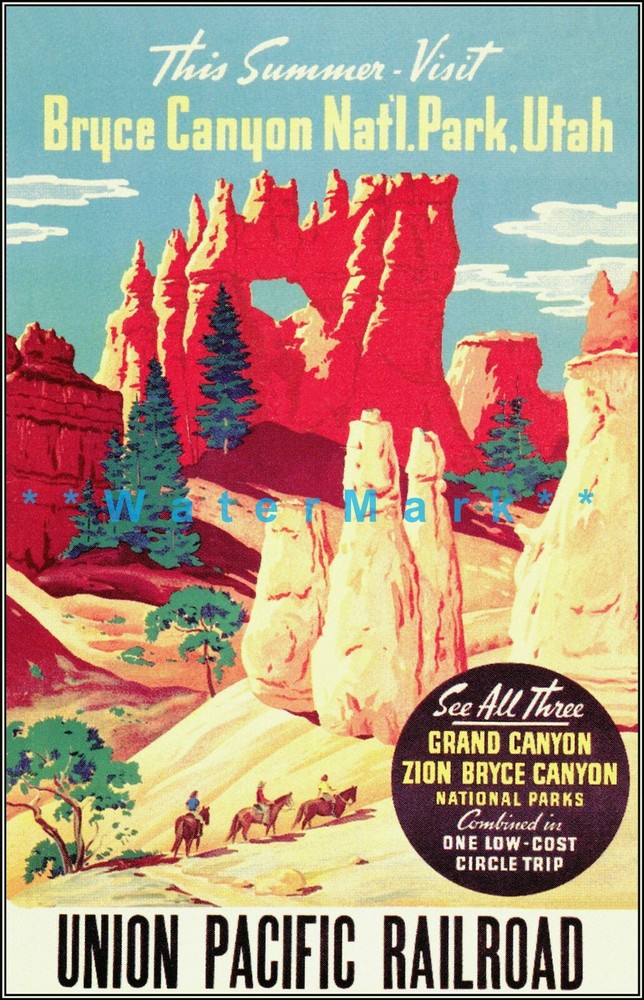 Bryce Canyon National Park Utah Union Pac RR 1930 Vintage Poster Print Retro Art