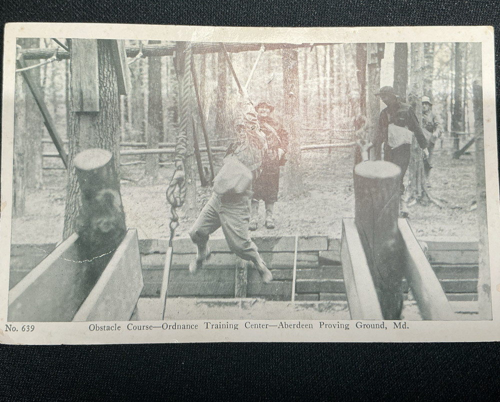 Vintage Postcard Army Obstacle Course Training Aberdeen Proving Grounds MD 1940s