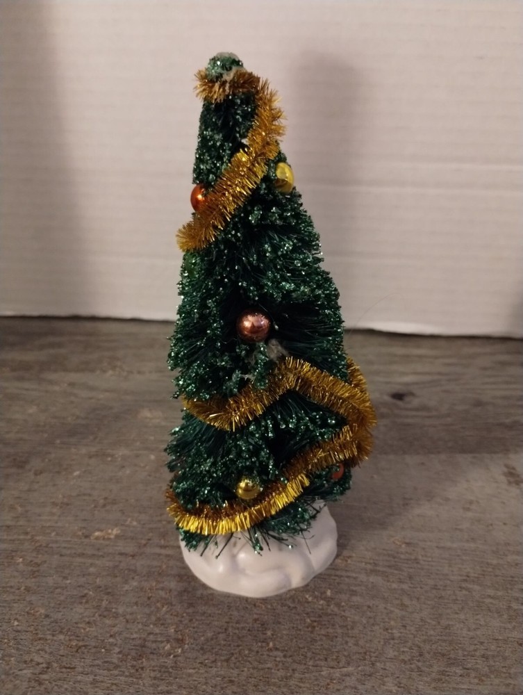 Lemax Christmas Tree Village Accessory with Gold Tinsel Ornaments