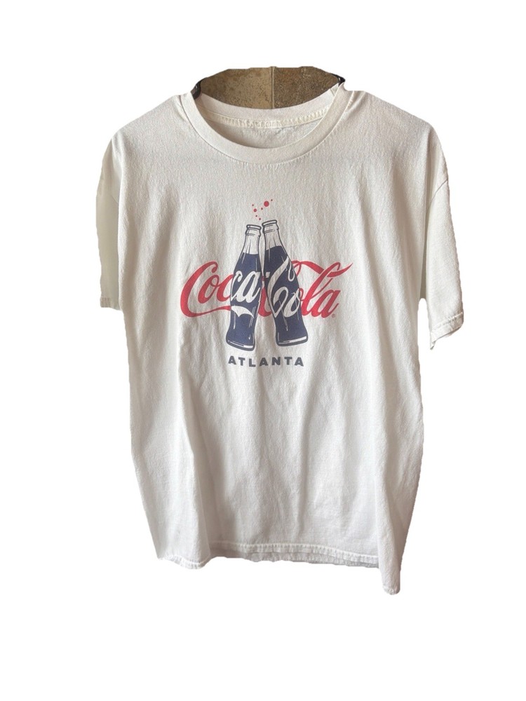 Coca-Cola Atlanta Graphic Logo White Cotton T-Shirt Crew Neck Short Sleeve Men's
