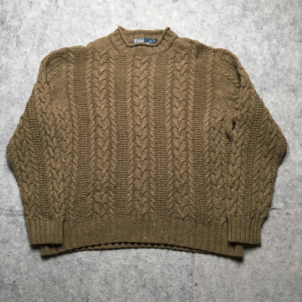 Polo Ralph Lauren Sweater Men 2XL Brown Cotton Acrylic Hemp Cable Knit Roll Neck