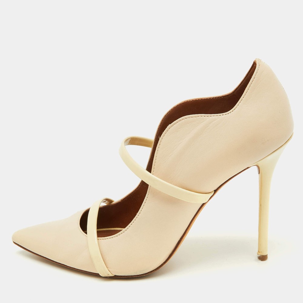 Malone Souliers Cream Leather Maureen Pointed Toe Pumps Size 39.5