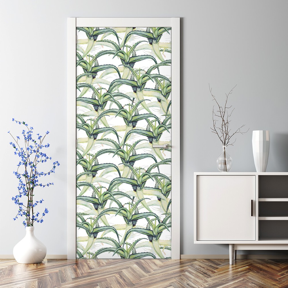 Removable Door sticker Hand-drawn aloe vera Watercolour beautiful self adhesive