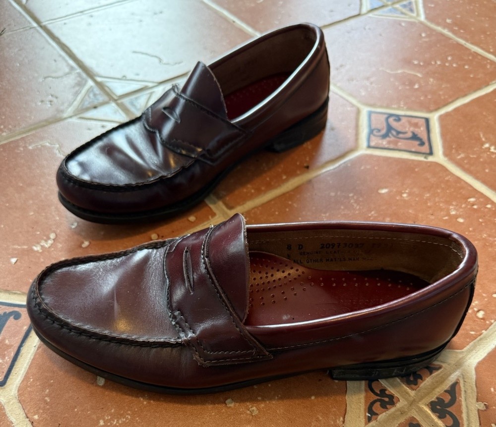 G H Bass Co Penny Loafer Oxford Dress Shoes Mens 8 D Burgundy Leather Slip On
