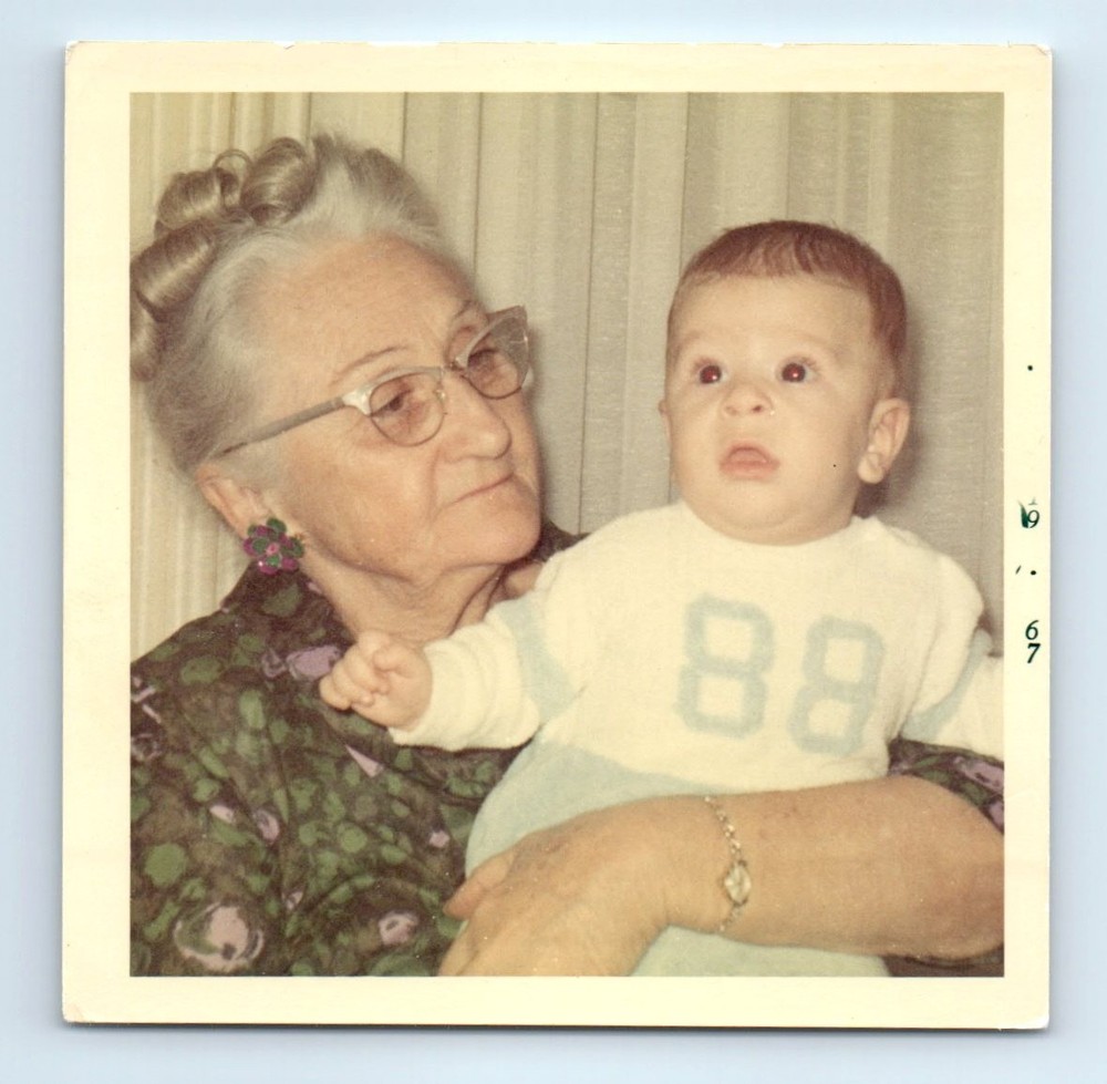 Old Vintage Square Color Photo OLDER ELDERLY WOMAN GLASSES HOLDING TODDLER