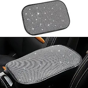Universal Silver Arm Rest Console Cover with Crystal Rhinestone  Color: Silver