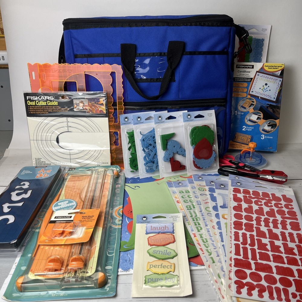Fiskars Blue Scrapbook Craft Tote Bag with Organizer and Extra Supplies  