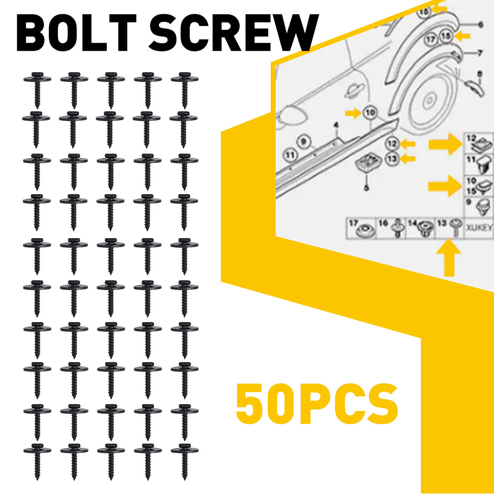 50* Screw Fender Liner Body Bumper Cover Splash Shield Bolt Screw Metal Black M