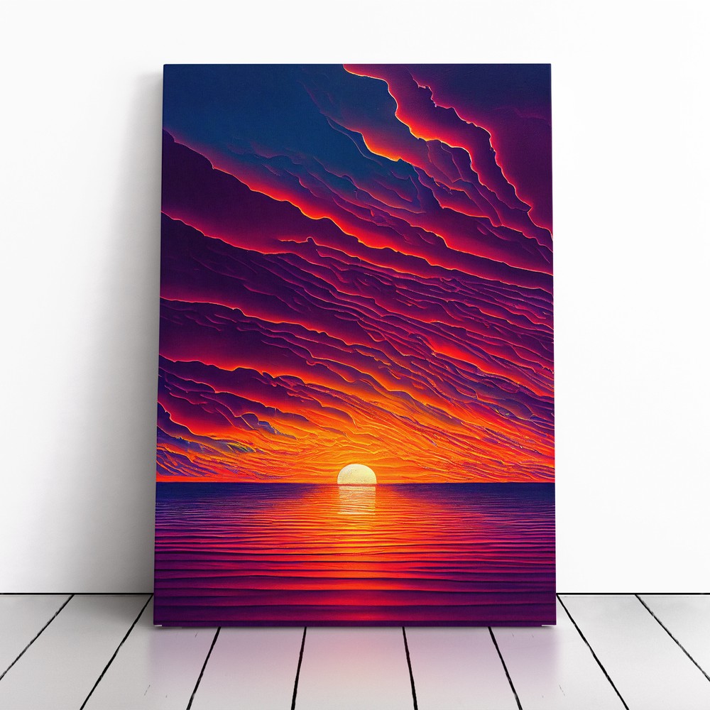 Enticing Ocean Sunset Canvas Wall Art Print Framed Picture Home Office Decor