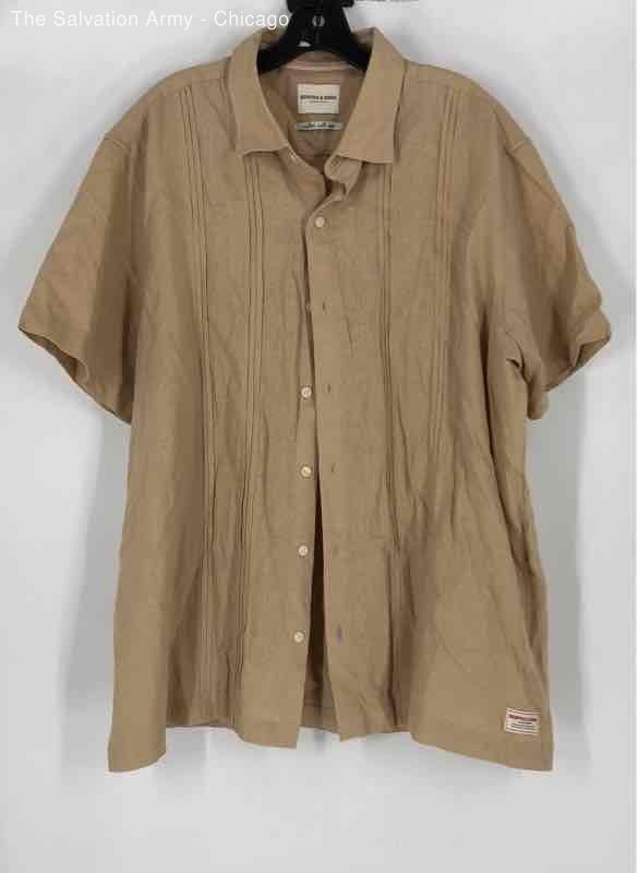 Scotch & Soda Mens Tan Short Sleeve Collared Casual Button-Up Shirt Size 2XL