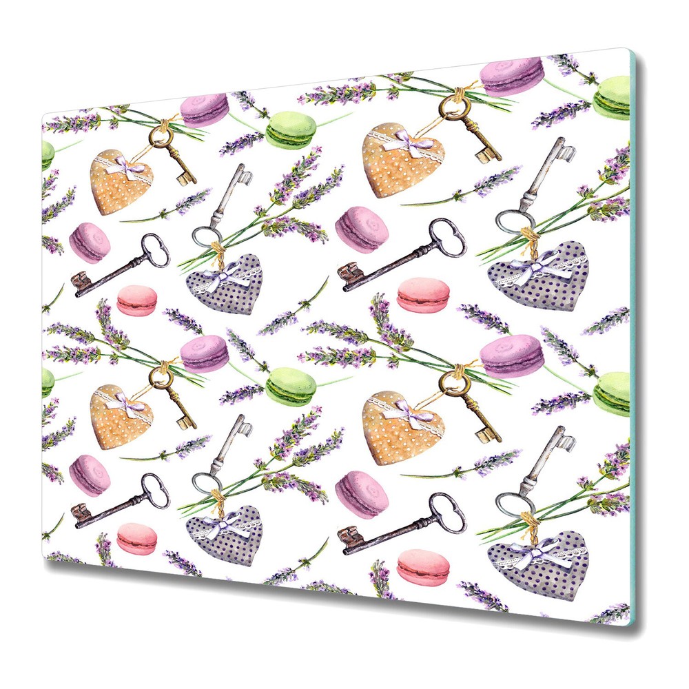 Glass Kitchen Worktop Saver in French Rural Purple, Green, and White 60x52