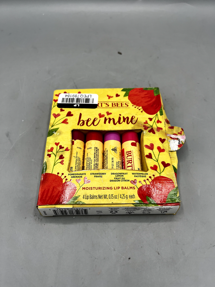 Burt's Bees Bee Mine Moisturizing Lip Balms Gift Set 4 Pom/Straw/Drag Lem/Water