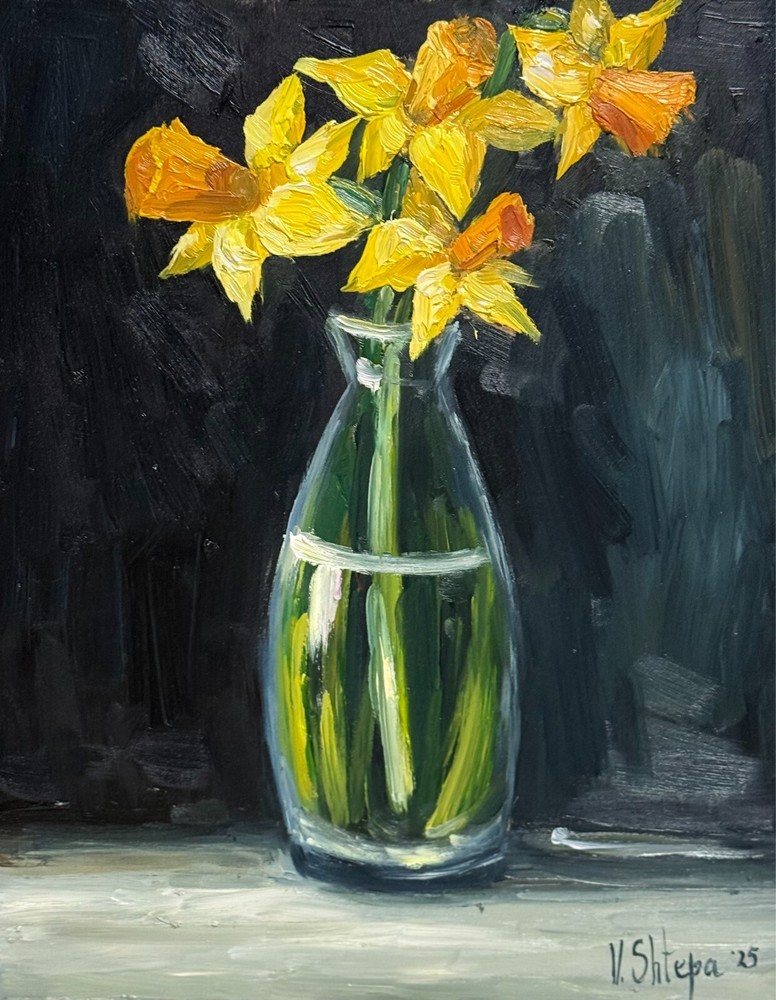 Blooming Flowers Daffodils Painting Original Oil Impressionism Signed Art 8x10in