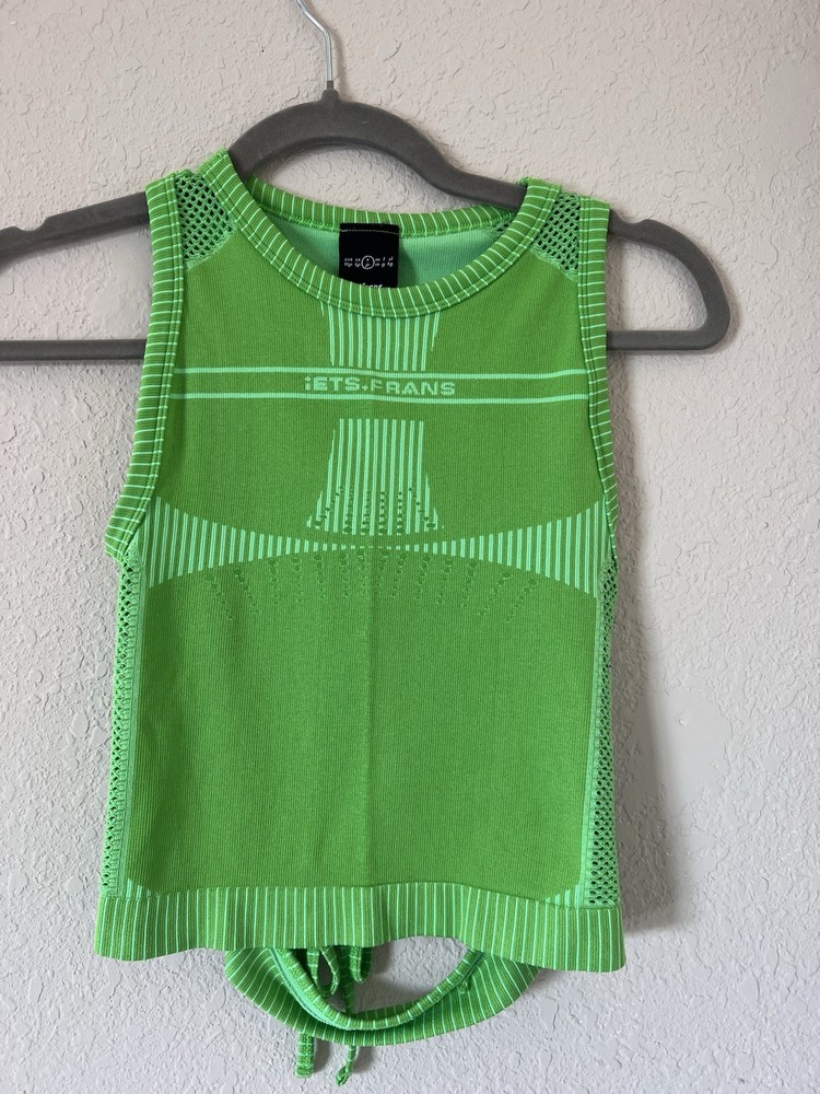 iets frans Green Mesh Tie Backless Crew Neck Sleeveless Cropped Tank Top S