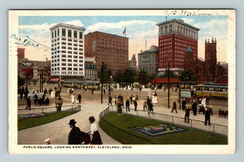 Cleveland Ohio PUBLIC SQUARE LOOKING NORTHWEST c1917 Vintage Souvenir Postcard
