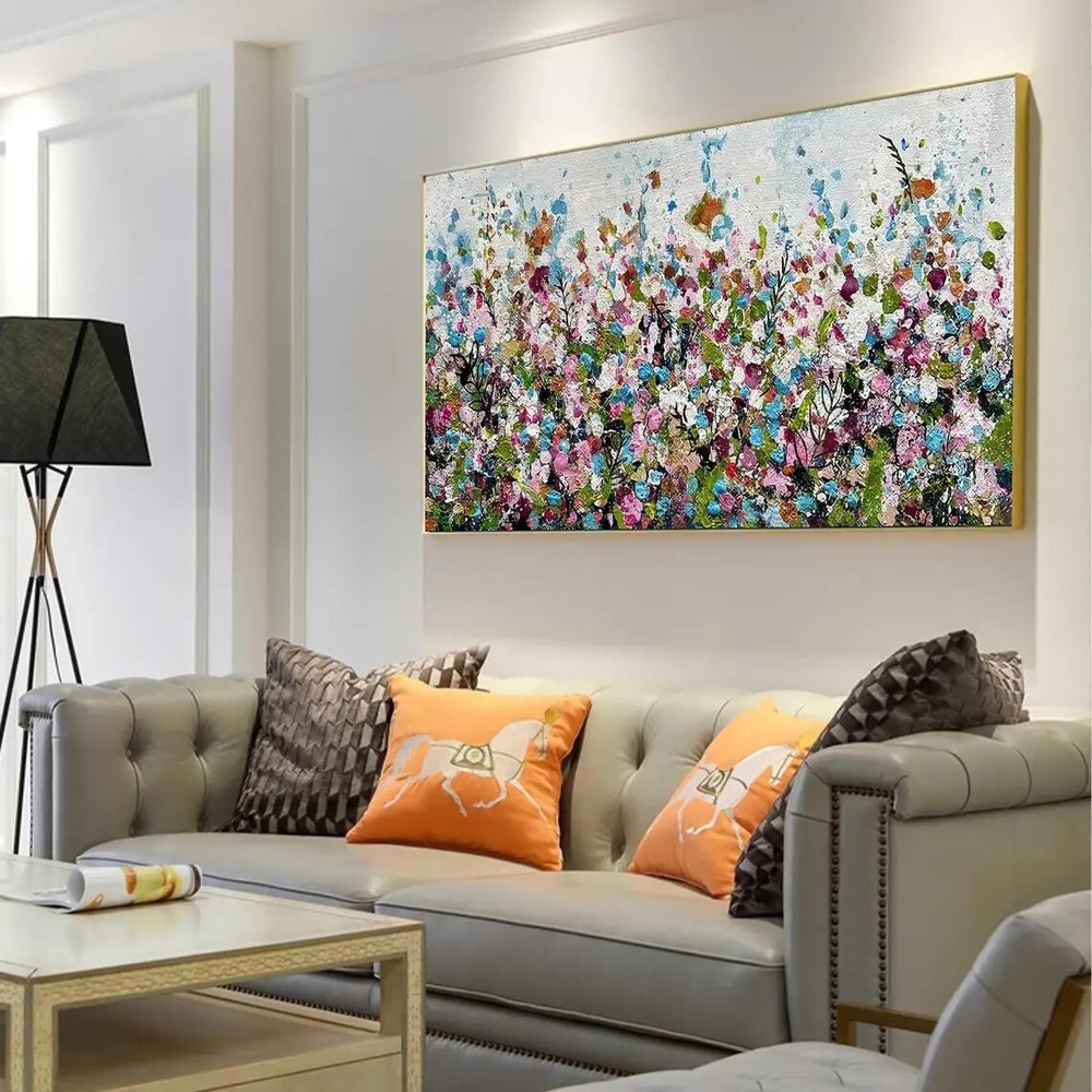 Hand-Painted Abstract Floral Nature Landscape Oil Painting on Canvas