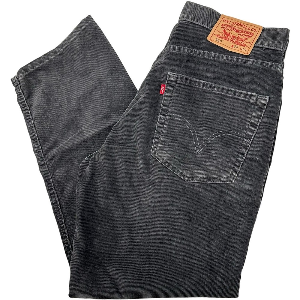 VTG 90s y2k mens baggy skater levi's 569 black corduroy loose straight fit jeans