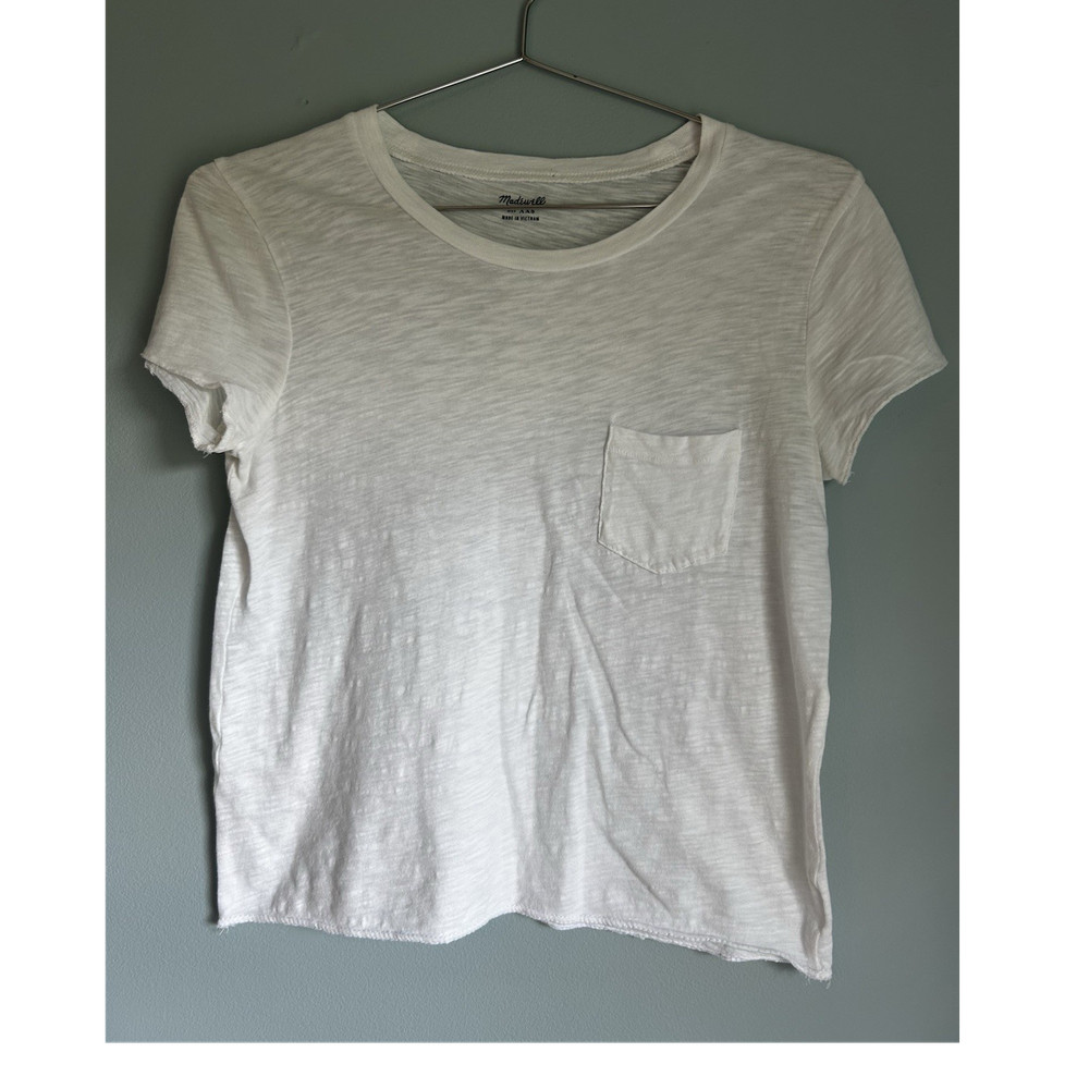 Madewell White Solid Knit Crew Neck Pocket T-Shirt Women's XXS Regular Fit