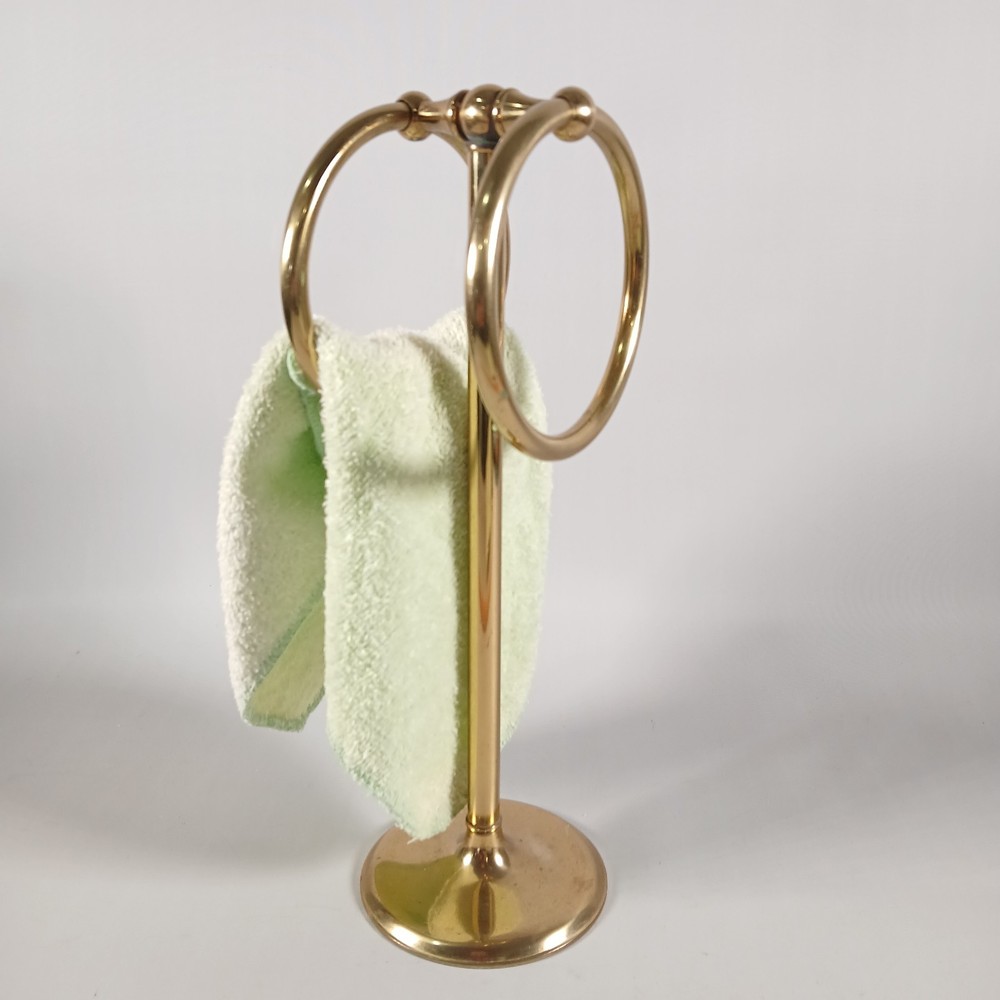 Vintage Counter Top Brass Double Ring Hand Towel Holder Stand 12
