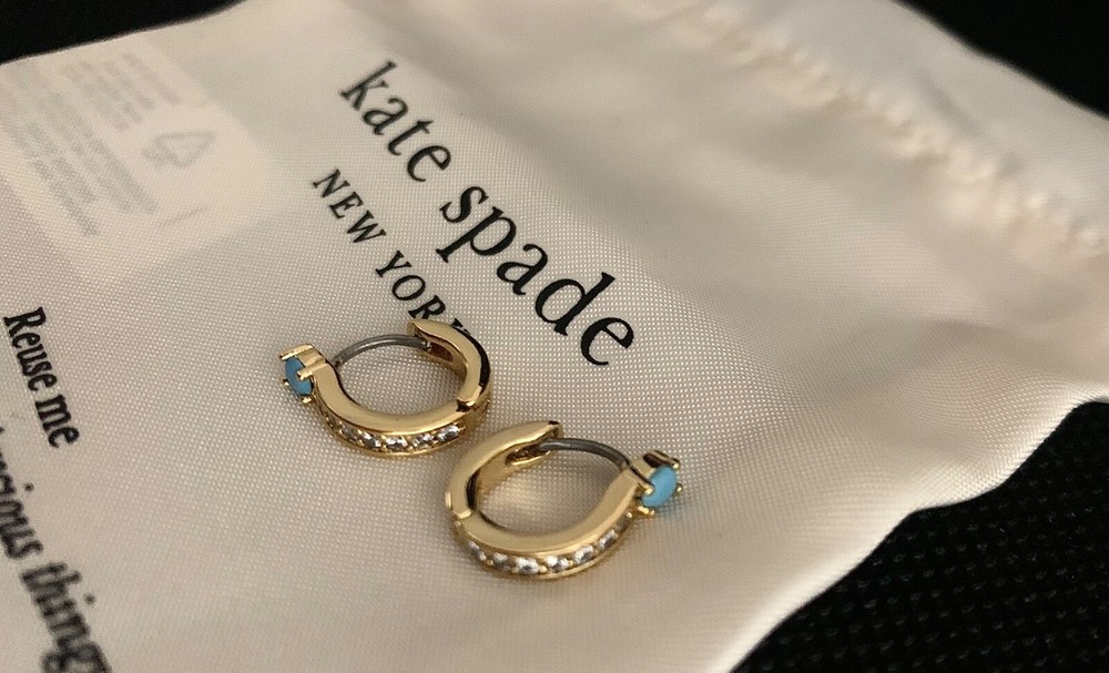 Kate Spade New York Precious Delights Turquoise Cz Gold Huggie Hoop Earrings