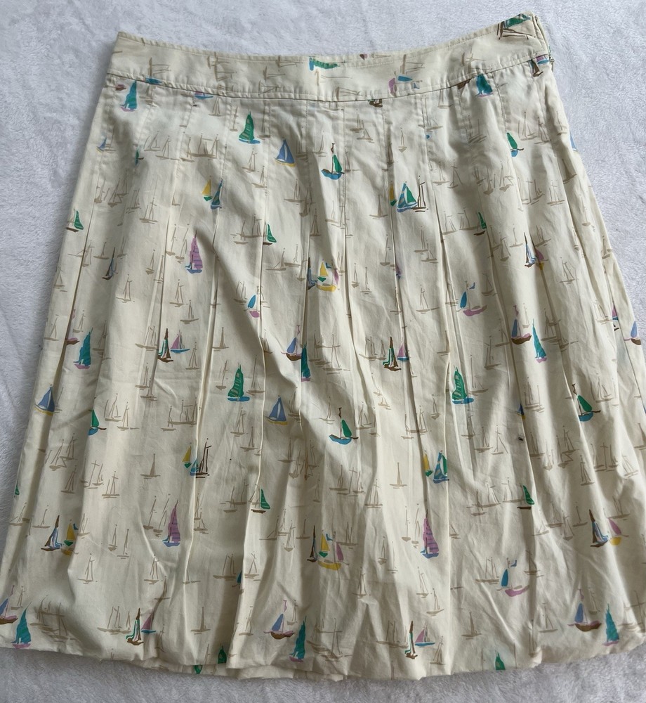 Tommy Hilfiger Pleated Bubble Midi Skirt with Sailboat Print Lined Size 10 Womens