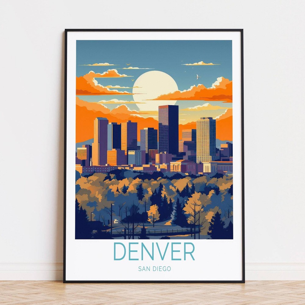 Denver Travel Poster Denver San Diego Wall Art Denver Travel Print Custom