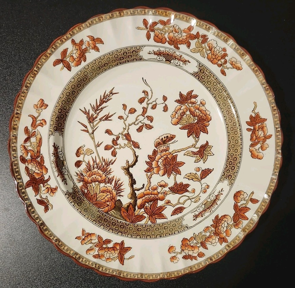 Vintage Copeland Spode India Tree Pattern Dinner Plate Orange/Rust/Red Scalloped