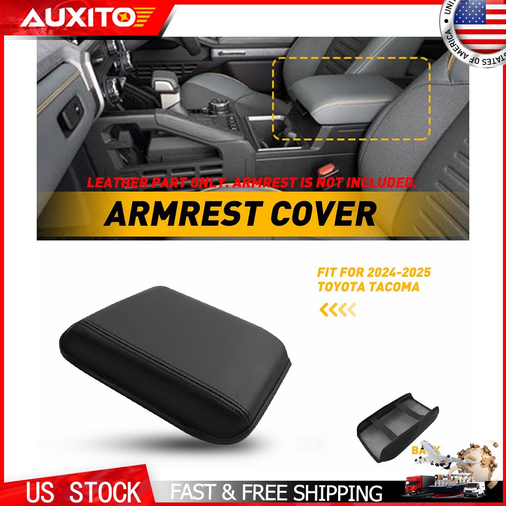 PU Leather Center Console Lid Cover For 2024 And 2025 Toyota Tacoma Models Black