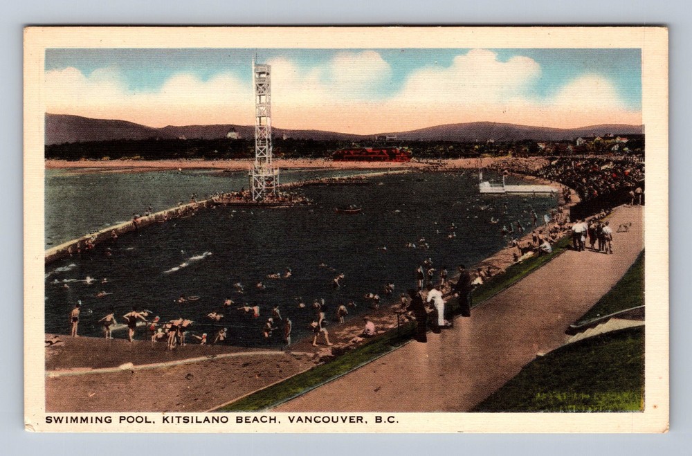 Canada British Columbia Vancouver Swimming Pool Kitsiland Beach Postcard Vintage