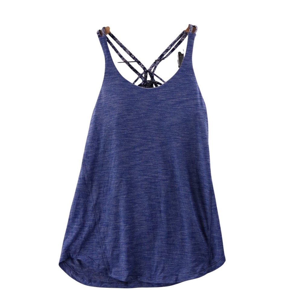 Lululemon Blue Heathered Tank Top Built-in Bra Crossback Athletic Workout Size 6