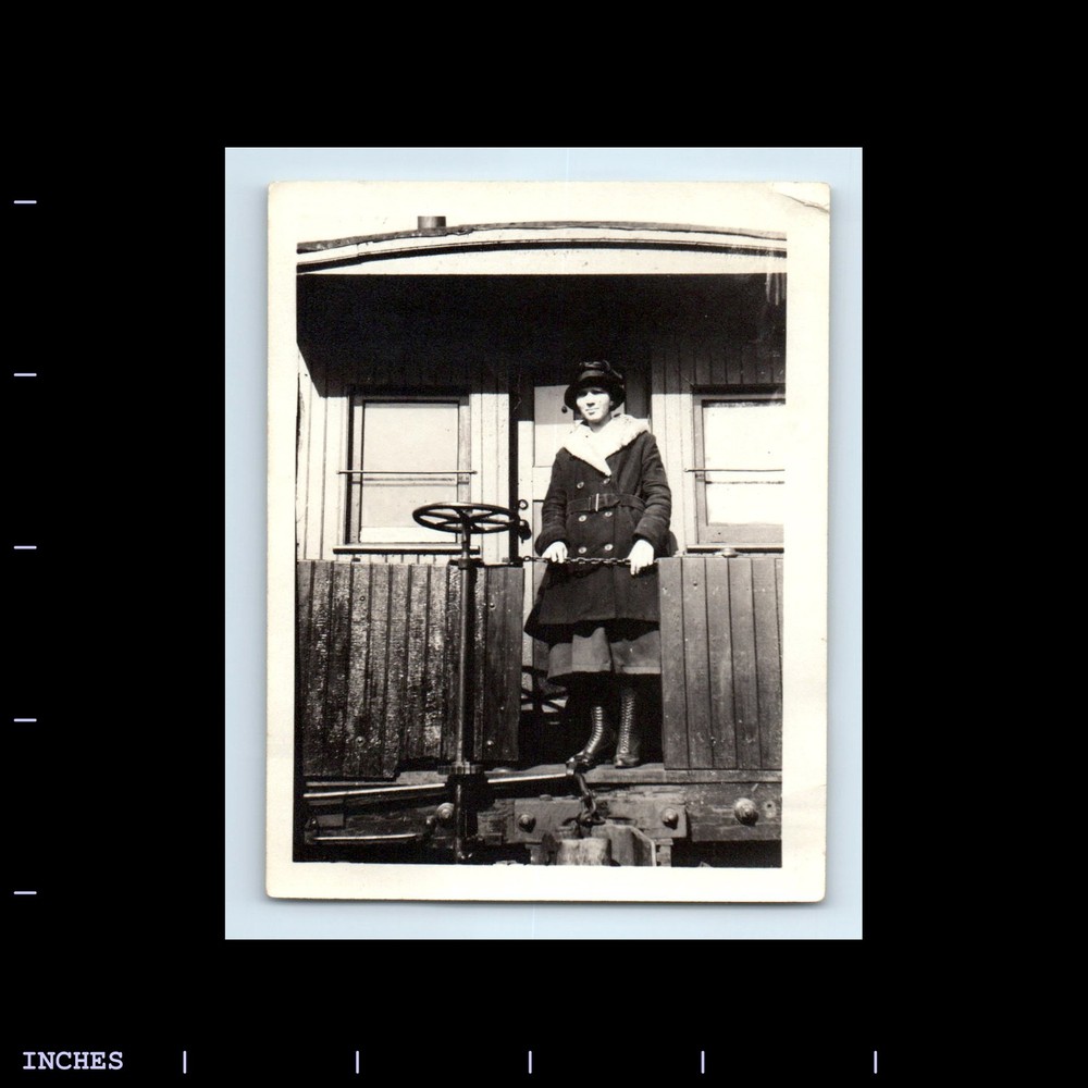 Old Vintage Photo FLAPPER ERA WOMAN TRAIN CABOOSE