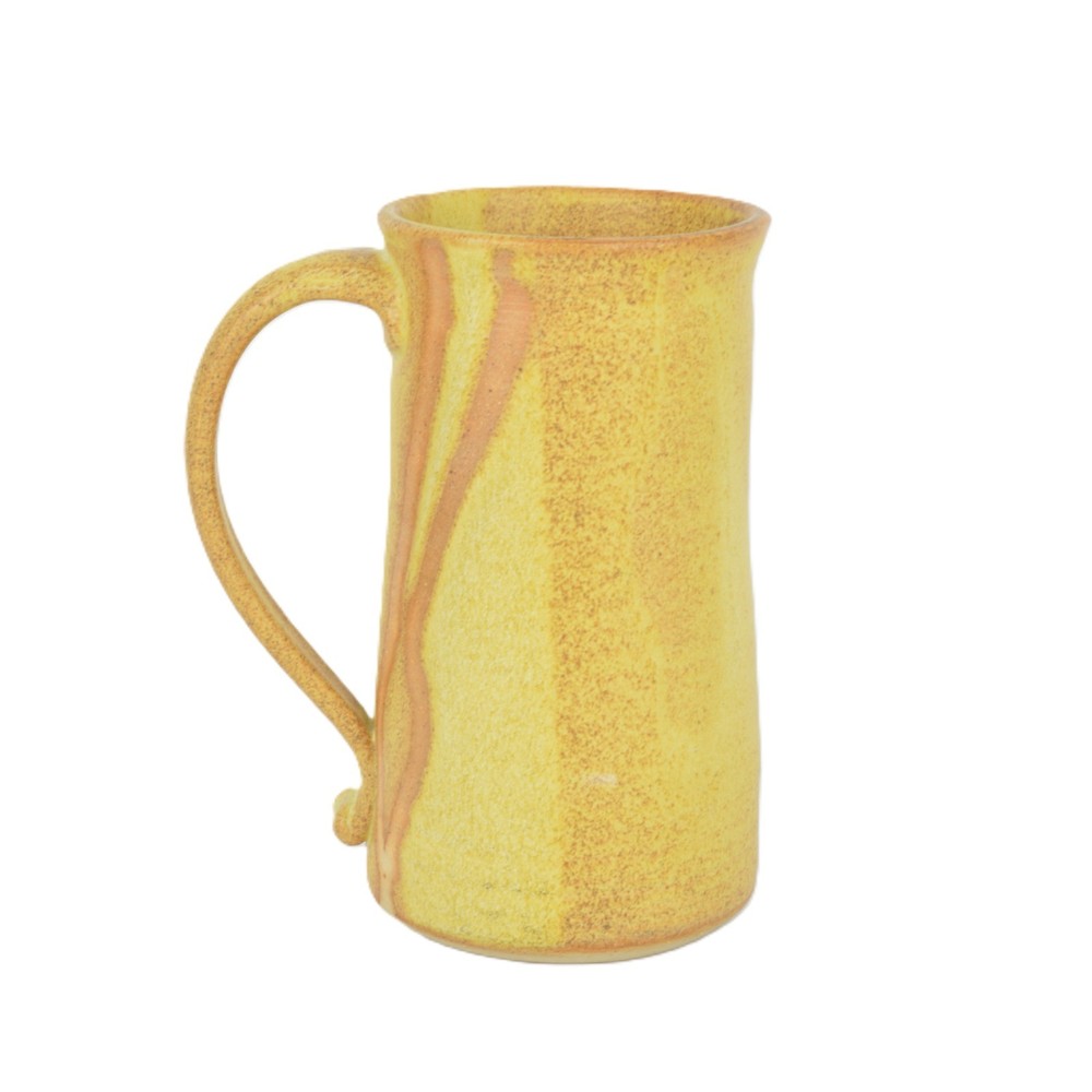 Studio Art Pottery Mug Hand Thrown Signed Ceramic Tall Coffee Cup Yellow