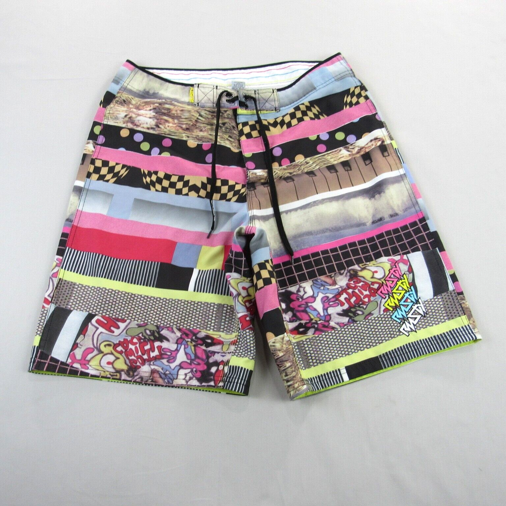 Rusty Board Shorts Mens Size 33 Retro Disco Abstract Graffiti Swim Trunks-image